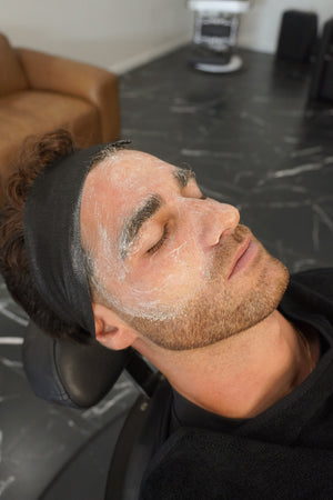 Mens Skin Treatment using Face Scrub at Barbershop